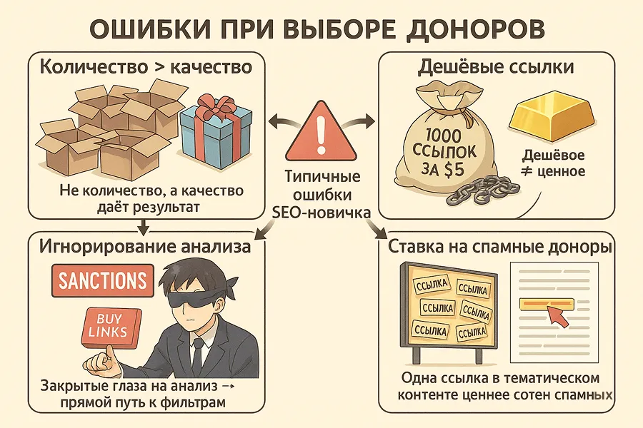 Ошибки при выборе сайтов-доноров